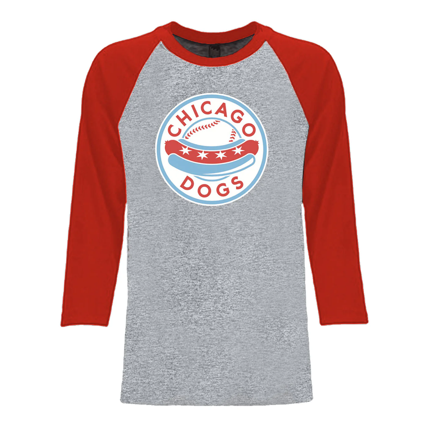 Chicago Dogs Mens Primary Logo 3/4 Sleeve Raglan Baseball Tee - Grey/Red