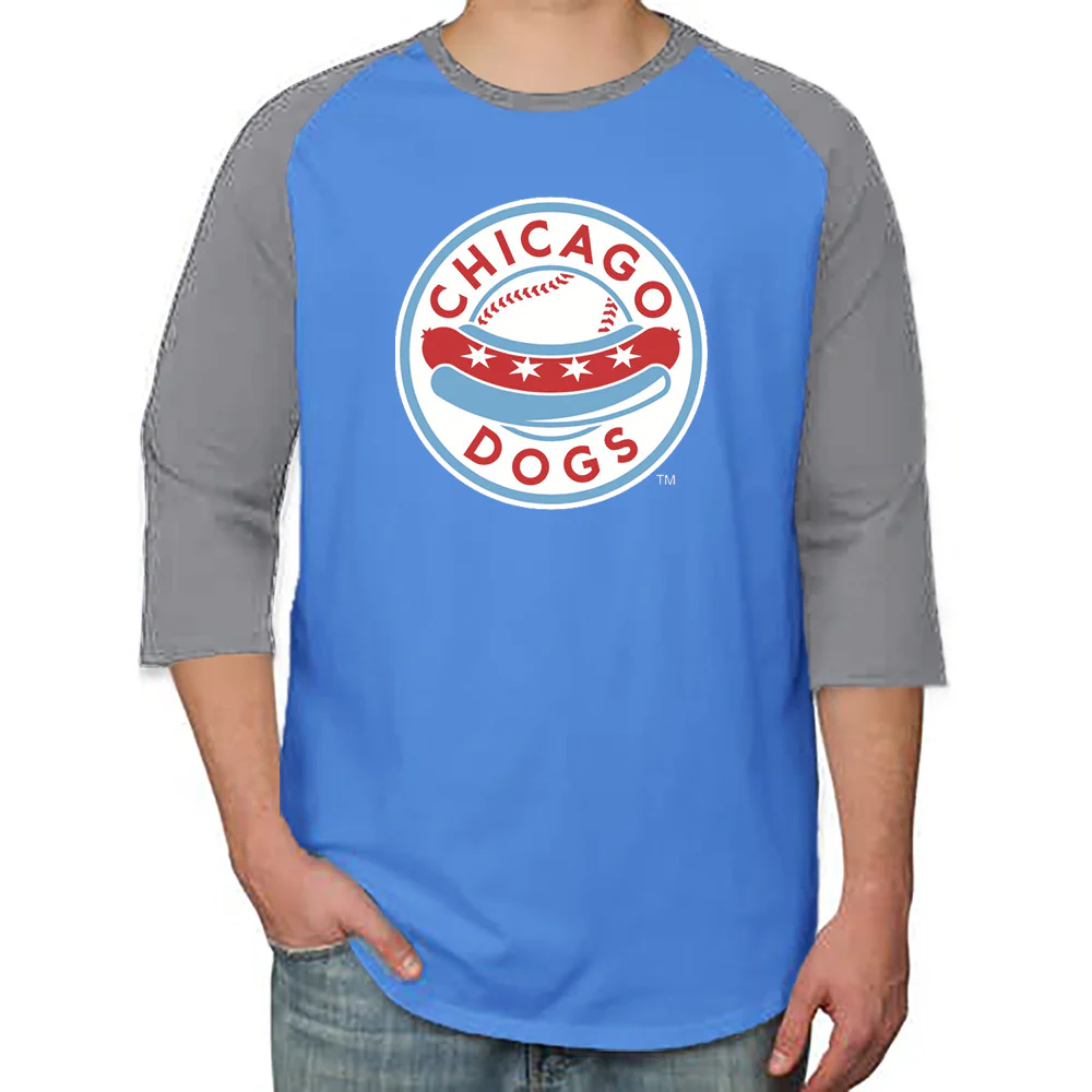 Chicago Dogs Primary Logo 3/4 Sleeve Raglan Tee - Light Blue/Grey